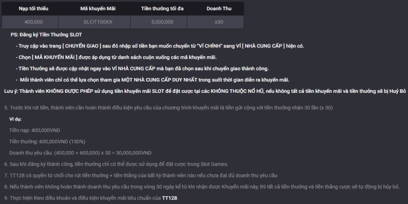 Nhà cái TT128 khuyến mãi nạp lần đầu 150% cực hấp dẫn 2 Quy định khuyến mãi nạp lần đầu